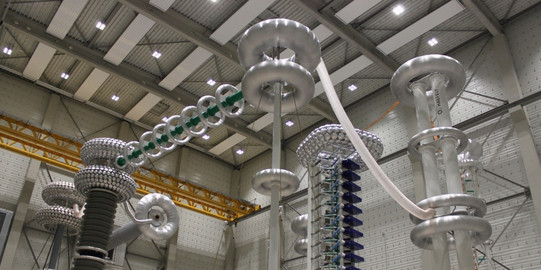 Interior view HVDC test centre with HV equipment