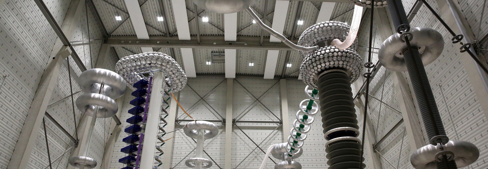 Interior view HVDC test centre with HV equipment